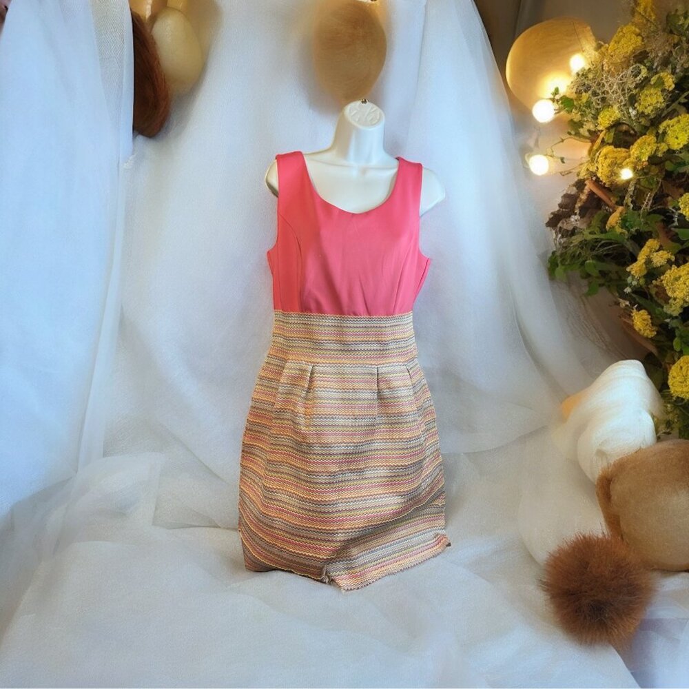 NY Co Women Dress Mini Large Pink Bricka Brack Chevron Barbiecore Spring Preppy